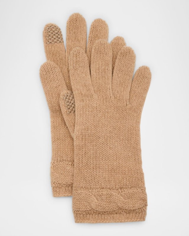 Cashmere Blend Gloves W/ Cable Knit Detail